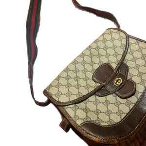 Vintage GUCCI GG Supreme Shoulder Bag PVC Leather Beige